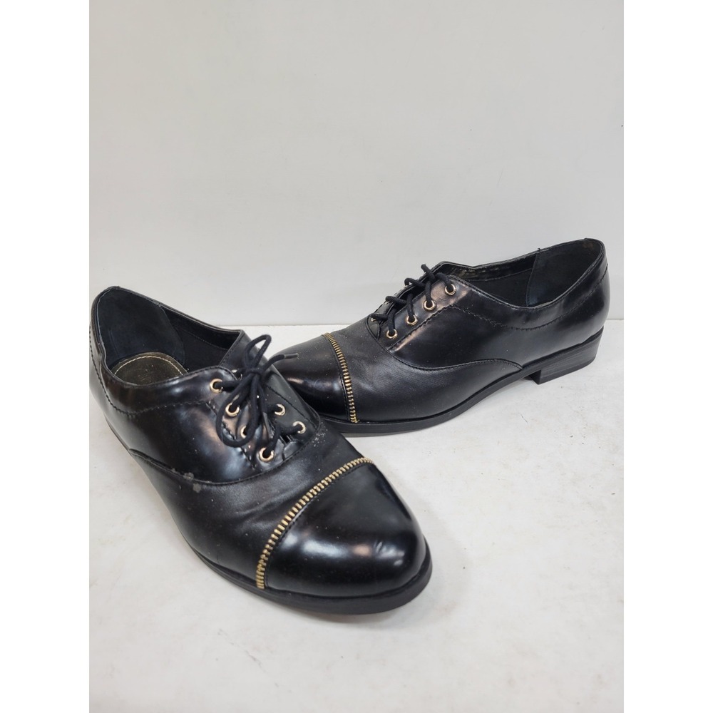 Jennifer Lopez JLO Black Oxford Shoes Zip Cap Toe Lace Up Women's Size 10M
